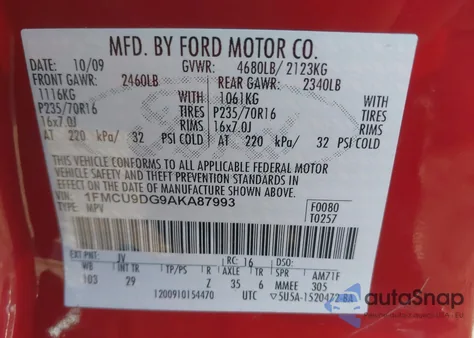 2010 Ford Escape Xlt z USA, uszkodzony, nr VIN 1FMCU9DG9AKA87993